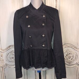 Free People Double Breasted Gray Denim Peplum Skirt Military Jacket Size Small P